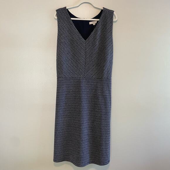 NWT $80 LOFT Plus Size 26 Navy Blue Stripe Sleeveless Dress Belted - Picture 1 of 6